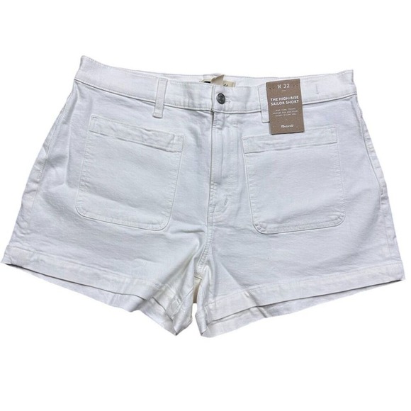 NWT Madewell Women's Denim Emmett Short Patch Pocket High-Rise Sailor White 32 - Picture 4 of 12
